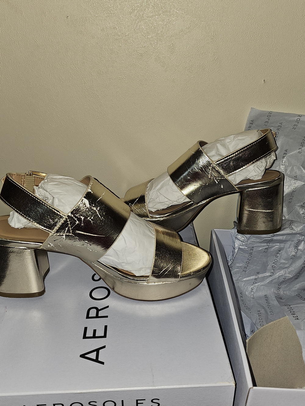 Aerosoles Gold Metallic Block Heel Sandals